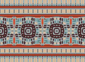 Pixel Embroidery ethnic pattern, Vector Geometric ornate background, Cross stitch retro zigzag style, pattern knitting continuous, Design for textile, fabric, ceramic, digital print