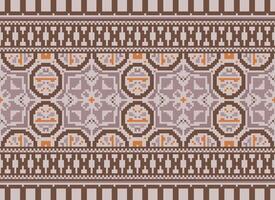 Cross Stitch Embroidery. Ethnic Patterns. Native Style. Traditional Design for texture, textile, fabric, clothing, Knitwear, print. Geometric Pixel Horizontal Seamless Vector. vector