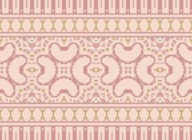 Cross Stitch Embroidery. Ethnic Patterns. Native Style. Traditional Design for texture, textile, fabric, clothing, Knitwear, print. Geometric Pixel Horizontal Seamless Vector. vector