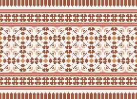 A Floral pixel art pattern on grey background.geometric ethnic oriental embroidery vector illustration. pixel style, abstract background, cross stitch.design for texture, fabric, cloth, scarf, print