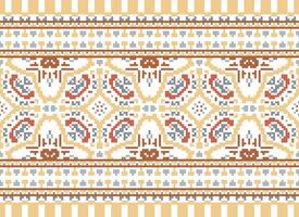 Cross Stitch Border. Embroidery Cross Stitch. Ethnic Patterns. Geometric Ethnic Indian pattern. Native Ethnic pattern.Texture Textile Fabric Clothing Knitwear print. Pixel Horizontal Seamless Vector. vector
