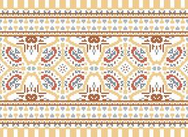 Cross Stitch Border. Embroidery Cross Stitch. Ethnic Patterns. Geometric Ethnic Indian pattern. Native Ethnic pattern.Texture Textile Fabric Clothing Knitwear print. Pixel Horizontal Seamless Vector. vector