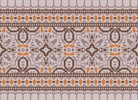 Cross Stitch Embroidery. Ethnic Patterns. Native Style. Traditional Design for texture, textile, fabric, clothing, Knitwear, print. Geometric Pixel Horizontal Seamless Vector. vector