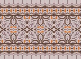 Cross Stitch Embroidery. Ethnic Patterns. Native Style. Traditional Design for texture, textile, fabric, clothing, Knitwear, print. Geometric Pixel Horizontal Seamless Vector. vector