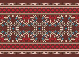 Pixel traditional ethnic pattern paisley flower Ikat background abstract Aztec African Indonesian Indian seamless pattern for fabric print cloth dress carpet curtains and sarong vector
