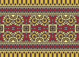 Cross Stitch Embroidery. Ethnic Patterns. Native Style. Traditional Design for texture, textile, fabric, clothing, Knitwear, print. Geometric Pixel Horizontal Seamless Vector. vector