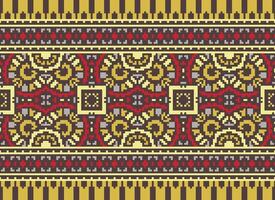 Cross Stitch Embroidery. Ethnic Patterns. Native Style. Traditional Design for texture, textile, fabric, clothing, Knitwear, print. Geometric Pixel Horizontal Seamless Vector. vector