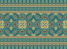Cross Stitch Embroidery. Ethnic Patterns. Native Style. Traditional Design for texture, textile, fabric, clothing, Knitwear, print. Geometric Pixel Horizontal Seamless Vector. vector