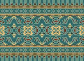 Cross Stitch Embroidery. Ethnic Patterns. Native Style. Traditional Design for texture, textile, fabric, clothing, Knitwear, print. Geometric Pixel Horizontal Seamless Vector. vector