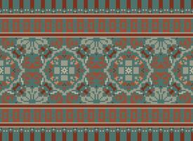 flower embroidery on brown background. ikat and cross stitch geometric seamless pattern ethnic oriental traditional. Aztec style illustration design for carpet, wallpaper, clothing, wrapping, batik. vector