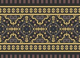 Pixel Embroidery ethnic pattern, Vector Geometric ornate background, Cross stitch retro zigzag style, pattern knitting continuous, Design for textile, fabric, ceramic, digital print