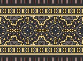 Pixel Embroidery ethnic pattern, Vector Geometric ornate background, Cross stitch retro zigzag style, pattern knitting continuous, Design for textile, fabric, ceramic, digital print