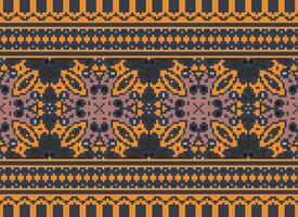 Pixel Embroidery ethnic pattern, Vector Geometric ornate background, Cross stitch retro zigzag style, pattern knitting continuous, Design for textile, fabric, ceramic, digital print