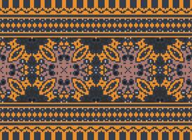 Pixel Embroidery ethnic pattern, Vector Geometric ornate background, Cross stitch retro zigzag style, pattern knitting continuous, Design for textile, fabric, ceramic, digital print