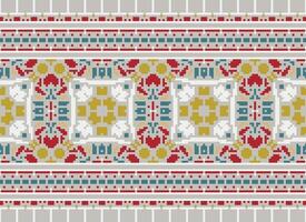 flor bordado en marrón antecedentes. ikat y cruzar puntada geométrico sin costura modelo étnico oriental tradicional. azteca estilo ilustración diseño para alfombra, fondo de pantalla, ropa, envase, batik. vector