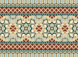 Cross Stitch Border. Embroidery Cross Stitch. Ethnic Patterns. Geometric Ethnic Indian pattern. Native Ethnic pattern.Texture Textile Fabric Clothing Knitwear print. Pixel Horizontal Seamless Vector. vector