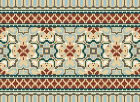 Cross Stitch Border. Embroidery Cross Stitch. Ethnic Patterns. Geometric Ethnic Indian pattern. Native Ethnic pattern.Texture Textile Fabric Clothing Knitwear print. Pixel Horizontal Seamless Vector. vector