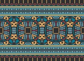 Pixel Embroidery ethnic pattern, Vector Geometric ornate background, Cross stitch retro zigzag style, pattern knitting continuous, Design for textile, fabric, ceramic, digital print