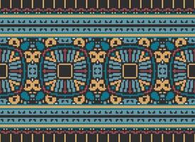 Pixel Embroidery ethnic pattern, Vector Geometric ornate background, Cross stitch retro zigzag style, pattern knitting continuous, Design for textile, fabric, ceramic, digital print