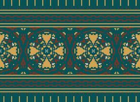 Pixel Embroidery ethnic pattern, Vector Geometric ornate background, Cross stitch retro zigzag style, pattern knitting continuous, Design for textile, fabric, ceramic, digital print