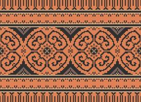 Pixel Embroidery ethnic pattern, Vector Geometric ornate background, Cross stitch retro zigzag style, pattern knitting continuous, Design for textile, fabric, ceramic, digital print