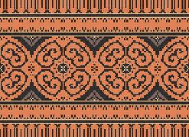 Pixel Embroidery ethnic pattern, Vector Geometric ornate background, Cross stitch retro zigzag style, pattern knitting continuous, Design for textile, fabric, ceramic, digital print