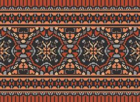 Pixel Embroidery ethnic pattern, Vector Geometric ornate background, Cross stitch retro zigzag style, pattern knitting continuous, Design for textile, fabric, ceramic, digital print