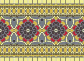 Cross Stitch Embroidery. Ethnic Patterns. Native Style. Traditional Design for texture, textile, fabric, clothing, Knitwear, print. Geometric Pixel Horizontal Seamless Vector. vector