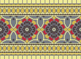 Cross Stitch Embroidery. Ethnic Patterns. Native Style. Traditional Design for texture, textile, fabric, clothing, Knitwear, print. Geometric Pixel Horizontal Seamless Vector. vector