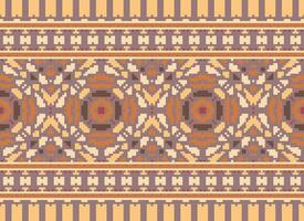Cross Stitch Embroidery. Ethnic Patterns. Native Style. Traditional Design for texture, textile, fabric, clothing, Knitwear, print. Geometric Pixel Horizontal Seamless Vector. vector