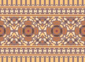 Cross Stitch Embroidery. Ethnic Patterns. Native Style. Traditional Design for texture, textile, fabric, clothing, Knitwear, print. Geometric Pixel Horizontal Seamless Vector. vector