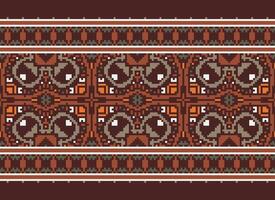 Pixel Ethnic pattern vector background. seamless pattern traditional, Design for background, wallpaper, Batik, fabric, carpet, clothing, wrapping, and textile.ethnic pattern Vector illustration.