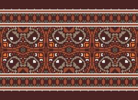 Pixel Ethnic pattern vector background. seamless pattern traditional, Design for background, wallpaper, Batik, fabric, carpet, clothing, wrapping, and textile.ethnic pattern Vector illustration.