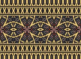 Pixel Embroidery ethnic pattern, Vector Geometric ornate background, Cross stitch retro zigzag style, pattern knitting continuous, Design for textile, fabric, ceramic, digital print