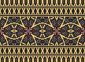 Pixel Embroidery ethnic pattern, Vector Geometric ornate background, Cross stitch retro zigzag style, pattern knitting continuous, Design for textile, fabric, ceramic, digital print