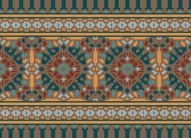 Pixel Embroidery ethnic pattern, Vector Geometric ornate background, Cross stitch retro zigzag style, pattern knitting continuous, Design for textile, fabric, ceramic, digital print