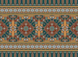 Pixel Embroidery ethnic pattern, Vector Geometric ornate background, Cross stitch retro zigzag style, pattern knitting continuous, Design for textile, fabric, ceramic, digital print