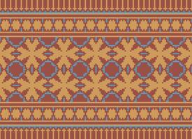Cross Stitch Border. Embroidery Cross Stitch. Ethnic Patterns. Geometric Ethnic Indian pattern. Native Ethnic pattern.Texture Textile Fabric Clothing Knitwear print. Pixel Horizontal Seamless Vector. vector