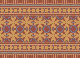 Cross Stitch Border. Embroidery Cross Stitch. Ethnic Patterns. Geometric Ethnic Indian pattern. Native Ethnic pattern.Texture Textile Fabric Clothing Knitwear print. Pixel Horizontal Seamless Vector. vector