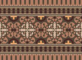 Pixel Embroidery ethnic pattern, Vector Geometric ornate background, Cross stitch retro zigzag style, pattern knitting continuous, Design for textile, fabric, ceramic, digital print