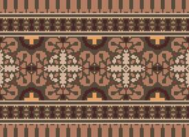 Pixel Embroidery ethnic pattern, Vector Geometric ornate background, Cross stitch retro zigzag style, pattern knitting continuous, Design for textile, fabric, ceramic, digital print