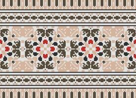 Pixel Embroidery ethnic pattern, Vector Geometric ornate background, Cross stitch retro zigzag style, pattern knitting continuous, Design for textile, fabric, ceramic, digital print