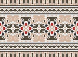 Pixel Embroidery ethnic pattern, Vector Geometric ornate background, Cross stitch retro zigzag style, pattern knitting continuous, Design for textile, fabric, ceramic, digital print