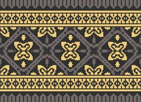 Pixel Embroidery ethnic pattern, Vector Geometric ornate background, Cross stitch retro zigzag style, pattern knitting continuous, Design for textile, fabric, ceramic, digital print