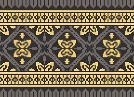 Pixel Embroidery ethnic pattern, Vector Geometric ornate background, Cross stitch retro zigzag style, pattern knitting continuous, Design for textile, fabric, ceramic, digital print