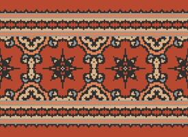 Pixel Embroidery ethnic pattern, Vector Geometric ornate background, Cross stitch retro zigzag style, pattern knitting continuous, Design for textile, fabric, ceramic, digital print