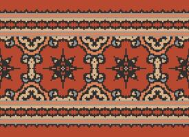 Pixel Embroidery ethnic pattern, Vector Geometric ornate background, Cross stitch retro zigzag style, pattern knitting continuous, Design for textile, fabric, ceramic, digital print