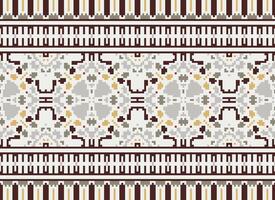 Pixel Embroidery ethnic pattern, Vector Geometric ornate background, Cross stitch retro zigzag style, pattern knitting continuous, Design for textile, fabric, ceramic, digital print