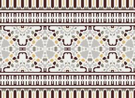 Pixel Embroidery ethnic pattern, Vector Geometric ornate background, Cross stitch retro zigzag style, pattern knitting continuous, Design for textile, fabric, ceramic, digital print