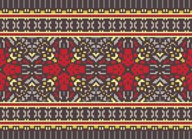 Cross Stitch Embroidery. Ethnic Patterns. Native Style. Traditional Design for texture, textile, fabric, clothing, Knitwear, print. Geometric Pixel Horizontal Seamless Vector. vector